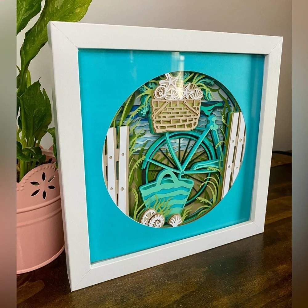 3D Blue Beach Bike Shadowbox